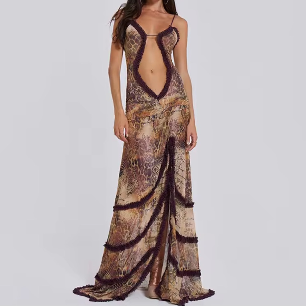 Elegant Sheer Cheetah Print Dress